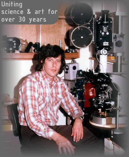 Dr. Gary Greenberg in 1977 with microscope and panavision camera